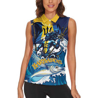 Personalized Barbados God Of The Sea Women Sleeveless Polo Shirt Bajan Flying Fish Special Version - Wonder Print Shop