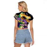 Personalized Mardi Gras Raglan Cropped T Shirt Carnival Feathers Masks - Wonder Print Shop