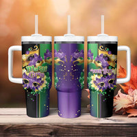 Personalized Mardi Gras Tumbler With Handle Carnival Feathers Masks - Wonder Print Shop