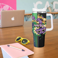 Personalized Mardi Gras Tumbler With Handle Carnival Feathers Masks - Wonder Print Shop