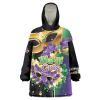 Personalized Mardi Gras Wearable Blanket Hoodie Carnival Feathers Masks - Wonder Print Shop