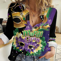 Personalized Mardi Gras Women Casual Shirt Carnival Feathers Masks - Wonder Print Shop
