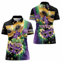Personalized Mardi Gras Women Polo Shirt Carnival Feathers Masks - Wonder Print Shop