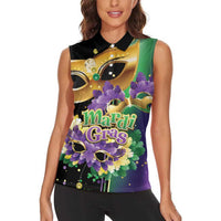 Personalized Mardi Gras Women Sleeveless Polo Shirt Carnival Feathers Masks - Wonder Print Shop