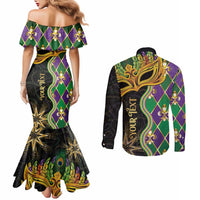 Personalized Mardi Gras Couples Matching Mermaid Dress and Long Sleeve Button Shirt Gold Mask Unique Style