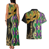 Personalized Mardi Gras Couples Matching Tank Maxi Dress and Hawaiian Shirt Gold Mask Unique Style