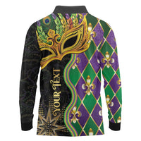 Personalized Mardi Gras Long Sleeve Polo Shirt Gold Mask Unique Style - Wonder Print Shop