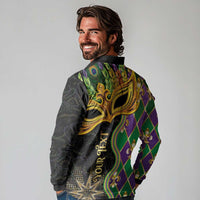 Personalized Mardi Gras Long Sleeve Polo Shirt Gold Mask Unique Style - Wonder Print Shop