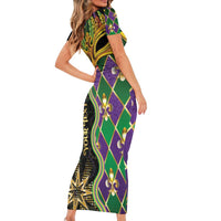 Personalized Mardi Gras Short Sleeve Bodycon Dress Gold Mask Unique Style - Wonder Print Shop