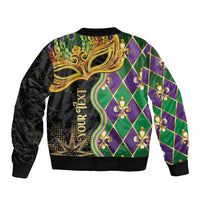Personalized Mardi Gras Sleeve Zip Bomber Jacket Gold Mask Unique Style - Wonder Print Shop