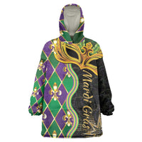 Personalized Mardi Gras Wearable Blanket Hoodie Gold Mask Unique Style - Wonder Print Shop