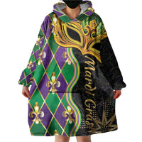 Personalized Mardi Gras Wearable Blanket Hoodie Gold Mask Unique Style - Wonder Print Shop