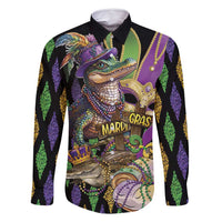 Mardi Gras Alligator Family Matching Long Sleeve Bodycon Dress and Hawaiian Shirt Fleur De Lis Glitter Style