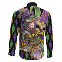Mardi Gras Alligator Family Matching Long Sleeve Bodycon Dress and Hawaiian Shirt Fleur De Lis Glitter Style