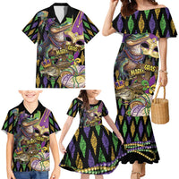 Mardi Gras Alligator Family Matching Mermaid Dress and Hawaiian Shirt Fleur De Lis Glitter Style