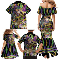 Mardi Gras Alligator Family Matching Mermaid Dress and Hawaiian Shirt Fleur De Lis Glitter Style