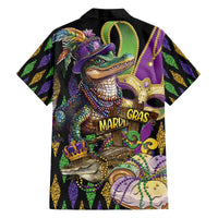Mardi Gras Alligator Family Matching Off The Shoulder Long Sleeve Dress and Hawaiian Shirt Fleur De Lis Glitter Style