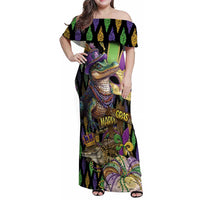 Mardi Gras Alligator Family Matching Off Shoulder Maxi Dress and Hawaiian Shirt Fleur De Lis Glitter Style