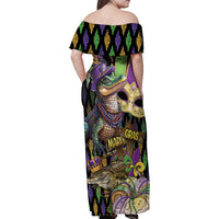 Mardi Gras Alligator Family Matching Off Shoulder Maxi Dress and Hawaiian Shirt Fleur De Lis Glitter Style