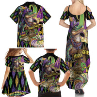 Mardi Gras Alligator Family Matching Summer Maxi Dress and Hawaiian Shirt Fleur De Lis Glitter Style