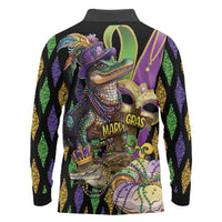 Mardi Gras Alligator Long Sleeve Polo Shirt Fleur De Lis Glitter Style - Wonder Print Shop