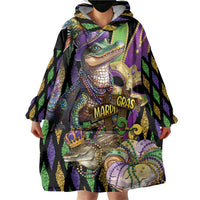 Mardi Gras Alligator Wearable Blanket Hoodie Fleur De Lis Glitter Style - Wonder Print Shop
