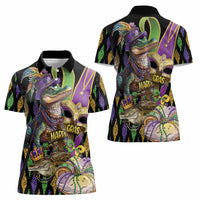 Mardi Gras Alligator Women Polo Shirt Fleur De Lis Glitter Style - Wonder Print Shop