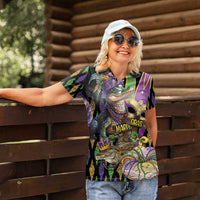 Mardi Gras Alligator Women Polo Shirt Fleur De Lis Glitter Style - Wonder Print Shop