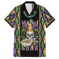 Mardi Gras Skull Family Matching Short Sleeve Bodycon Dress and Hawaiian Shirt Beads Fleur De Lis