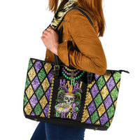 Mardi Gras Skull Leather Tote Bag Beads Fleur De Lis