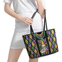 Mardi Gras Skull Leather Tote Bag Beads Fleur De Lis