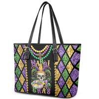 Mardi Gras Skull Leather Tote Bag Beads Fleur De Lis