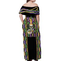 Mardi Gras Skull Off Shoulder Maxi Dress Beads Fleur De Lis - Wonder Print Shop