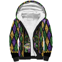 Mardi Gras Skull Sherpa Hoodie Beads Fleur De Lis - Wonder Print Shop