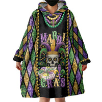 Mardi Gras Skull Wearable Blanket Hoodie Beads Fleur De Lis - Wonder Print Shop