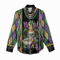 Mardi Gras Skull Women Casual Shirt Beads Fleur De Lis - Wonder Print Shop
