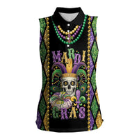 Mardi Gras Skull Women Sleeveless Polo Shirt Beads Fleur De Lis - Wonder Print Shop