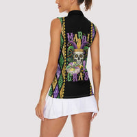 Mardi Gras Skull Women Sleeveless Polo Shirt Beads Fleur De Lis - Wonder Print Shop