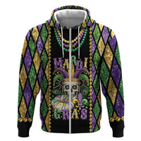 Mardi Gras Skull Zip Hoodie Beads Fleur De Lis - Wonder Print Shop