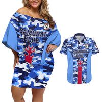 Japan Football Couples Matching Off Shoulder Short Dress and Hawaiian Shirt Come On Samurai Blue - Wonder Print Shop