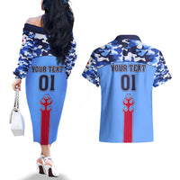 Japan Football Couples Matching Off The Shoulder Long Sleeve Dress and Hawaiian Shirt Come On Samurai Blue - Wonder Print Shop