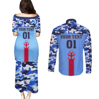 Japan Football Couples Matching Puletasi and Long Sleeve Button Shirt Come On Samurai Blue - Wonder Print Shop