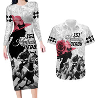 Kentucky Horse Racing Happy 151st Anniversary Couples Matching Long Sleeve Bodycon Dress and Hawaiian Shirt Silhouette Girl Derby Hat With Rose LT01