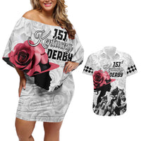 Kentucky Horse Racing Happy 151st Anniversary Couples Matching Off Shoulder Short Dress and Hawaiian Shirt Silhouette Girl Derby Hat With Rose LT01