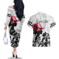 Kentucky Horse Racing Happy 151st Anniversary Couples Matching Off The Shoulder Long Sleeve Dress and Hawaiian Shirt Silhouette Girl Derby Hat With Rose LT01