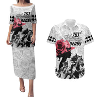 Kentucky Horse Racing Happy 151st Anniversary Couples Matching Puletasi and Hawaiian Shirt Silhouette Girl Derby Hat With Rose LT01