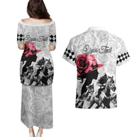 Kentucky Horse Racing Happy 151st Anniversary Couples Matching Puletasi and Hawaiian Shirt Silhouette Girl Derby Hat With Rose LT01