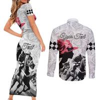 Kentucky Horse Racing Happy 151st Anniversary Couples Matching Short Sleeve Bodycon Dress and Long Sleeve Button Shirt Silhouette Girl Derby Hat With Rose LT01