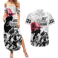 Kentucky Horse Racing Happy 151st Anniversary Couples Matching Summer Maxi Dress and Hawaiian Shirt Silhouette Girl Derby Hat With Rose LT01