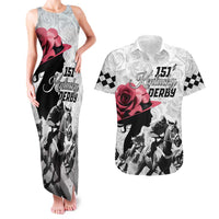 Kentucky Horse Racing Happy 151st Anniversary Couples Matching Tank Maxi Dress and Hawaiian Shirt Silhouette Girl Derby Hat With Rose LT01